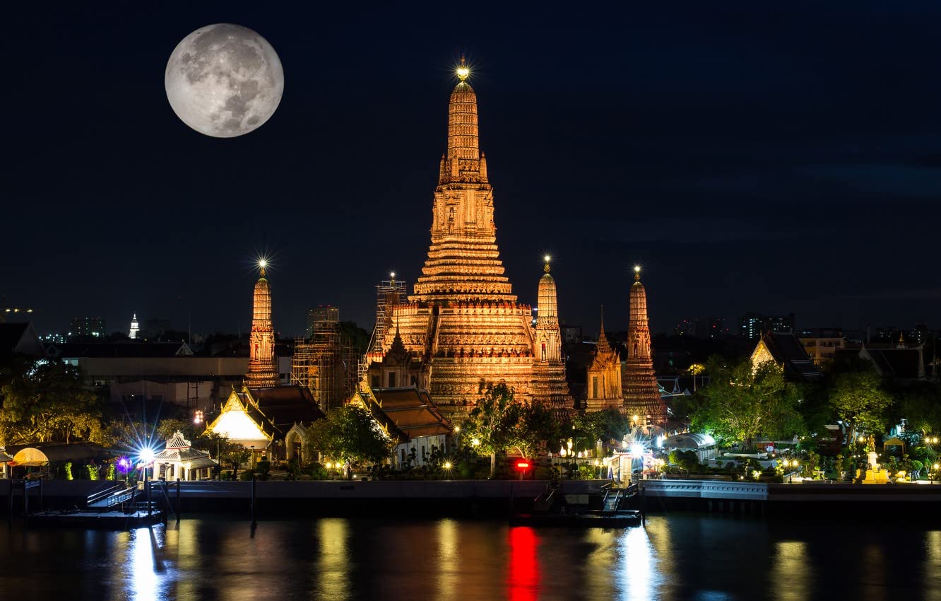 Spjoysp Painting By Numbers For Adults On Children's Paints City Night Lights Thai Temple Wat Arun Bangkok 16X20 Inch With Frame