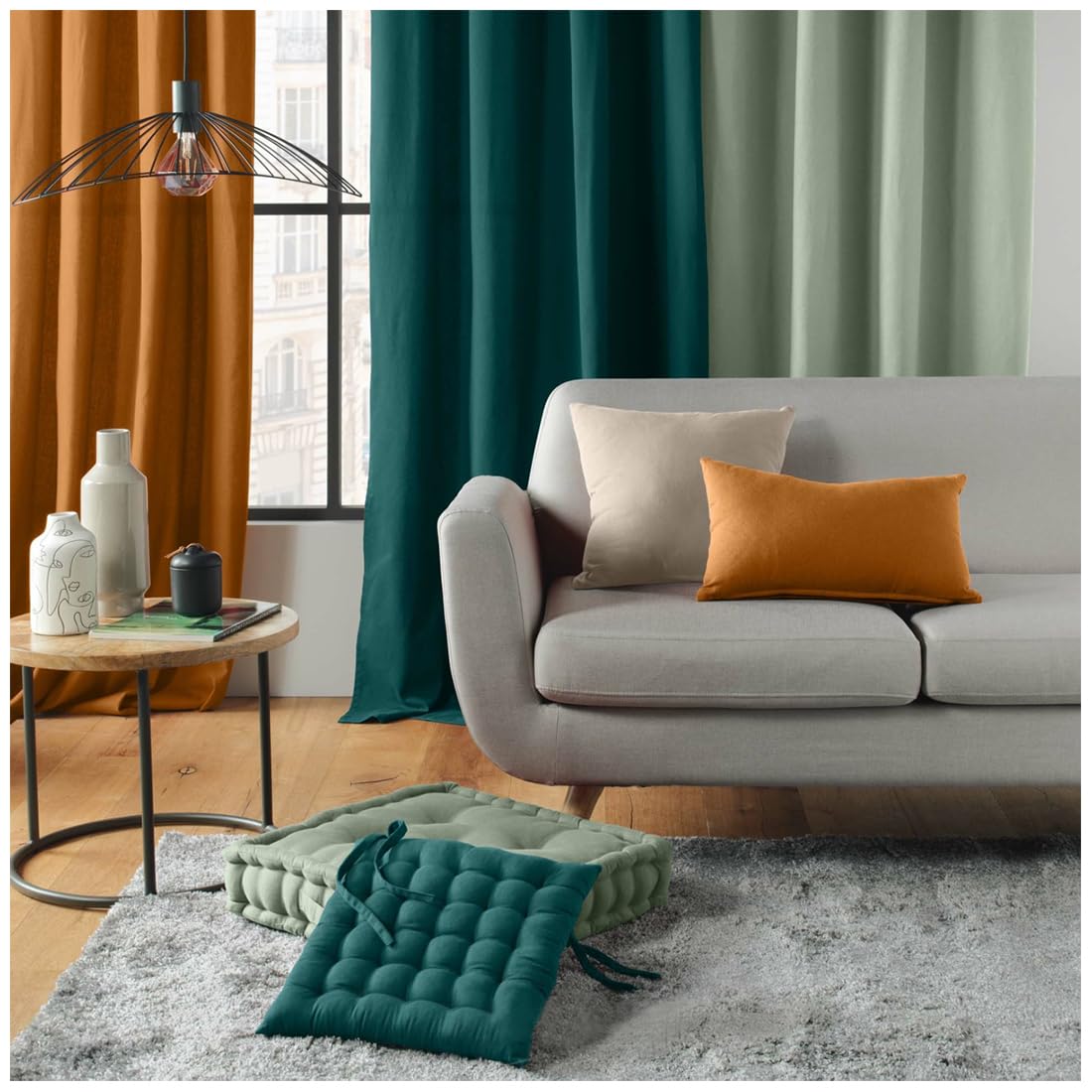 Acomoda Textil – Cojín de Suelo Acolchado con Asa de Transporte. Cojines para Palets, Banco, Silla y Suelo, Asiento Cómodo Decorativo para Interior y Exterior. (Verde, 50x50cm, 2 Unidades)