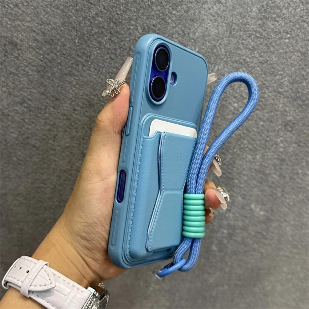 Étui portefeuille iPhone 15 Pro Max bleu ciel avec cordon réglable et porte-carte - 8