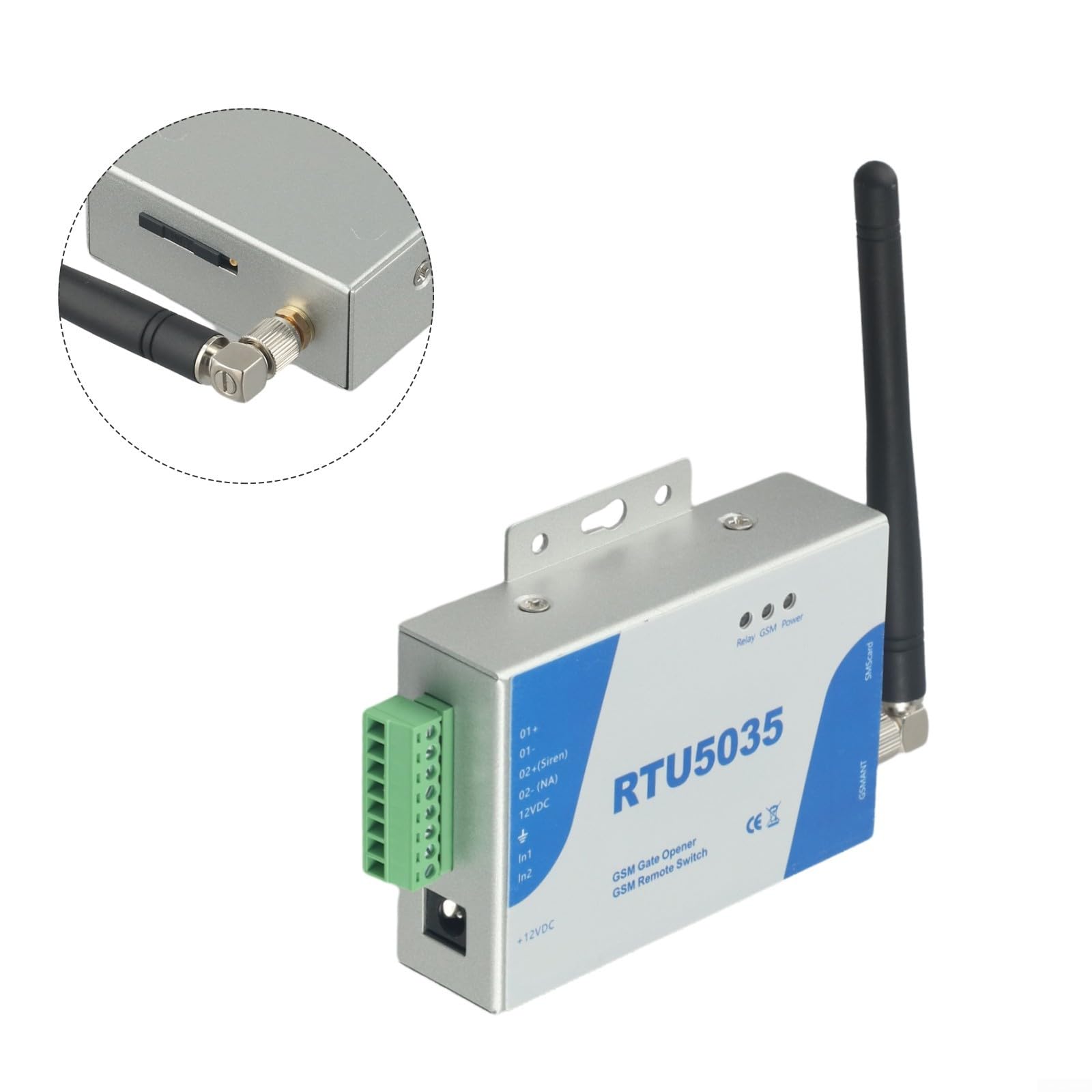 Abridor de puerta inalámbrico GSM interruptor de relé RTU5035 con antena para puerta de garaje obturador aparato control remoto a través de aplicación SMS 999 usuarios 2G 12V DC alarma Reino