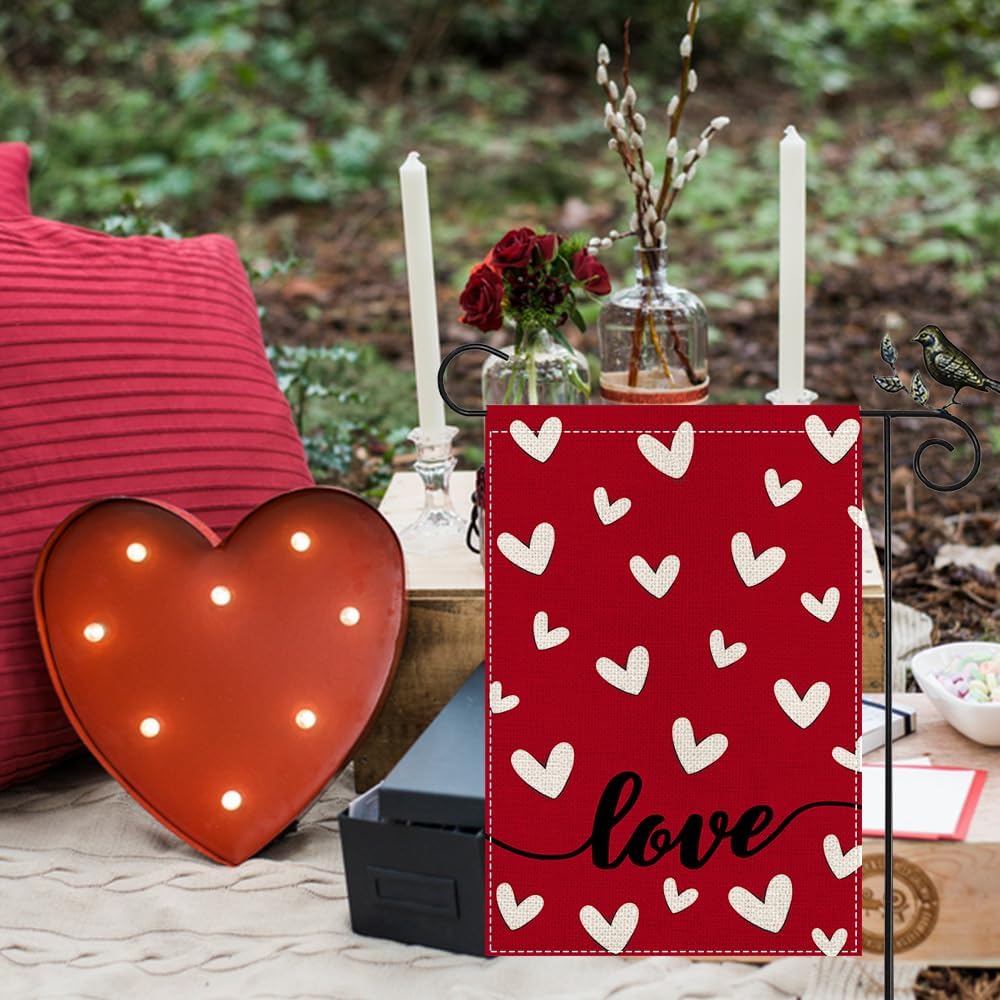 GEEORY Valentine's Day Red Love Hearts Garden Flag 12 x 18 Inch, Double-Sided Small Decorative Flag for Yard, Lawn & Outdoor Decoration | GB083-12 - Image 5