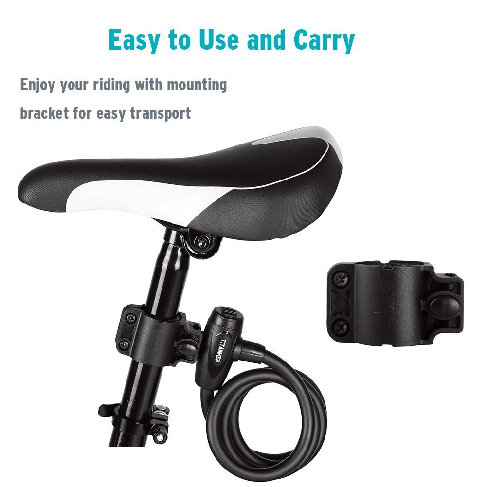 Titanker Bike Lock, Bike Locks Cable Lock Coiled Secure Keys Bike Cable Lock with Mounting