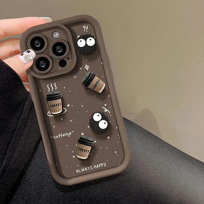 Image of COVERLY Back Case Cover Compatible with iPhone 12 Pro | Cute Fun Cartoon Characters 3D Ball Coffee Cookies Lovers Silicone Case | Body Protection | 360 Camera Protection | Shock Proof | (Happy Brown)