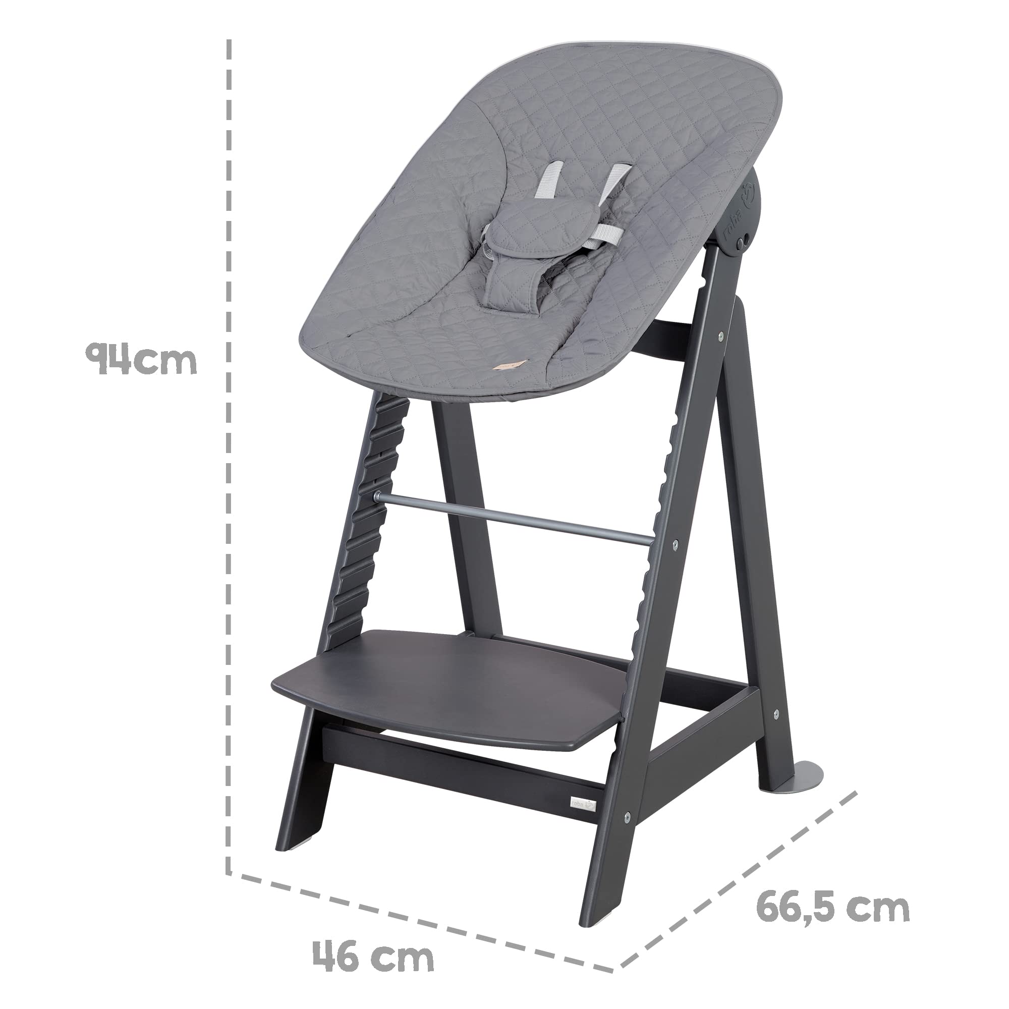 roba Trona Evolutiva Born Up - Set 2 en 1 con Asiento para Recién Nacido "roba Style Antracita" - Silla Ajustable con Función Reclinable - Desde el Nacimiento - Antracita
