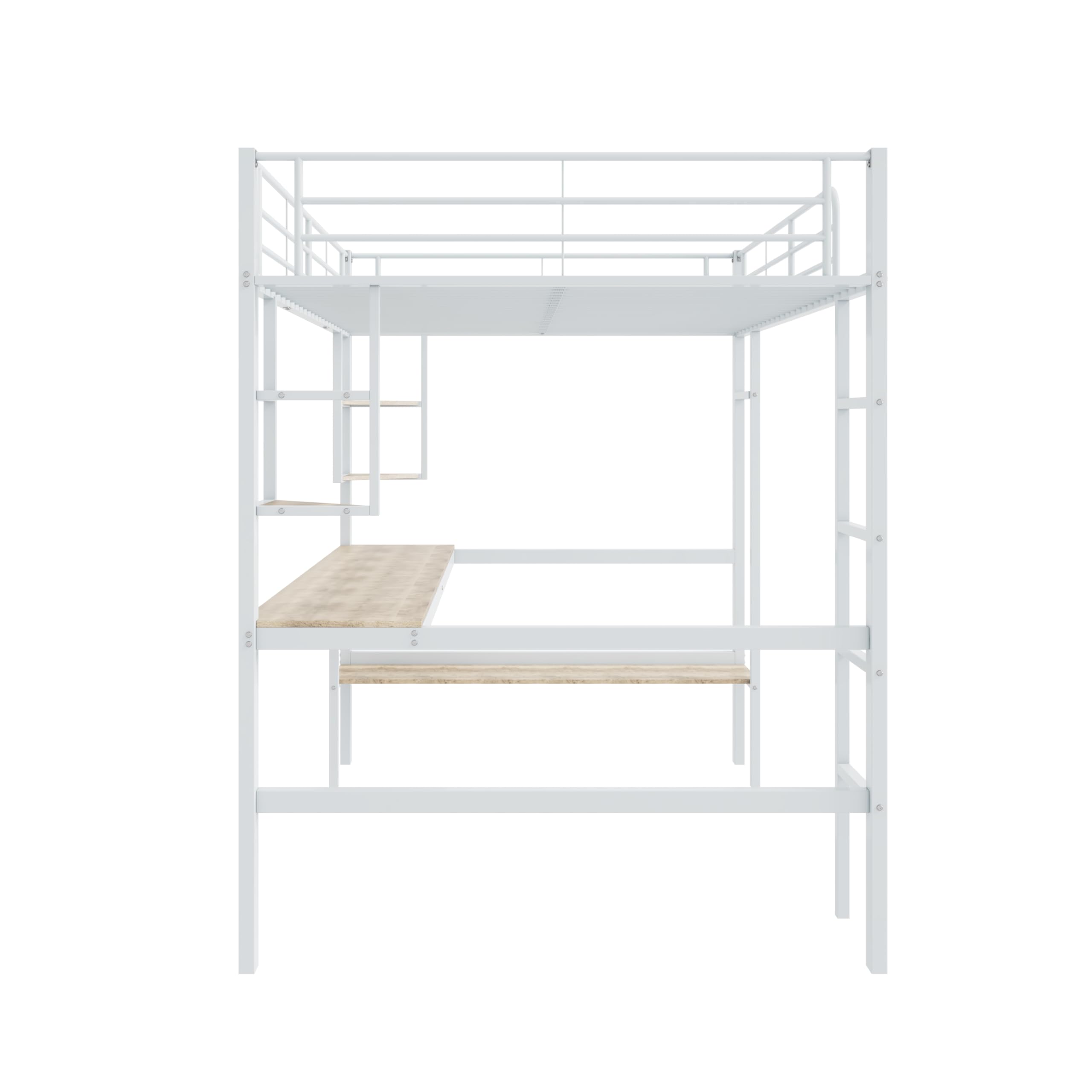 Dolamaní Hoogslaper, 140 x 200 cm, wit, eenvoudige open kledingkast, houten bed, trap met veiligheidsarmleuning, draagvermogen 150 kg, voor kinderen, jongeren en volwassenen
