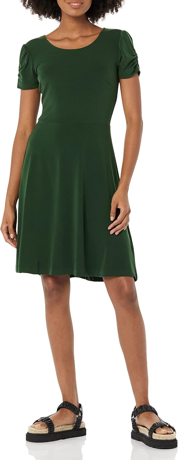 Amazon Essentials Women's Gathered Short Sleeve Crew Neck A-line Dress (Available in Plus Size) - Image 5