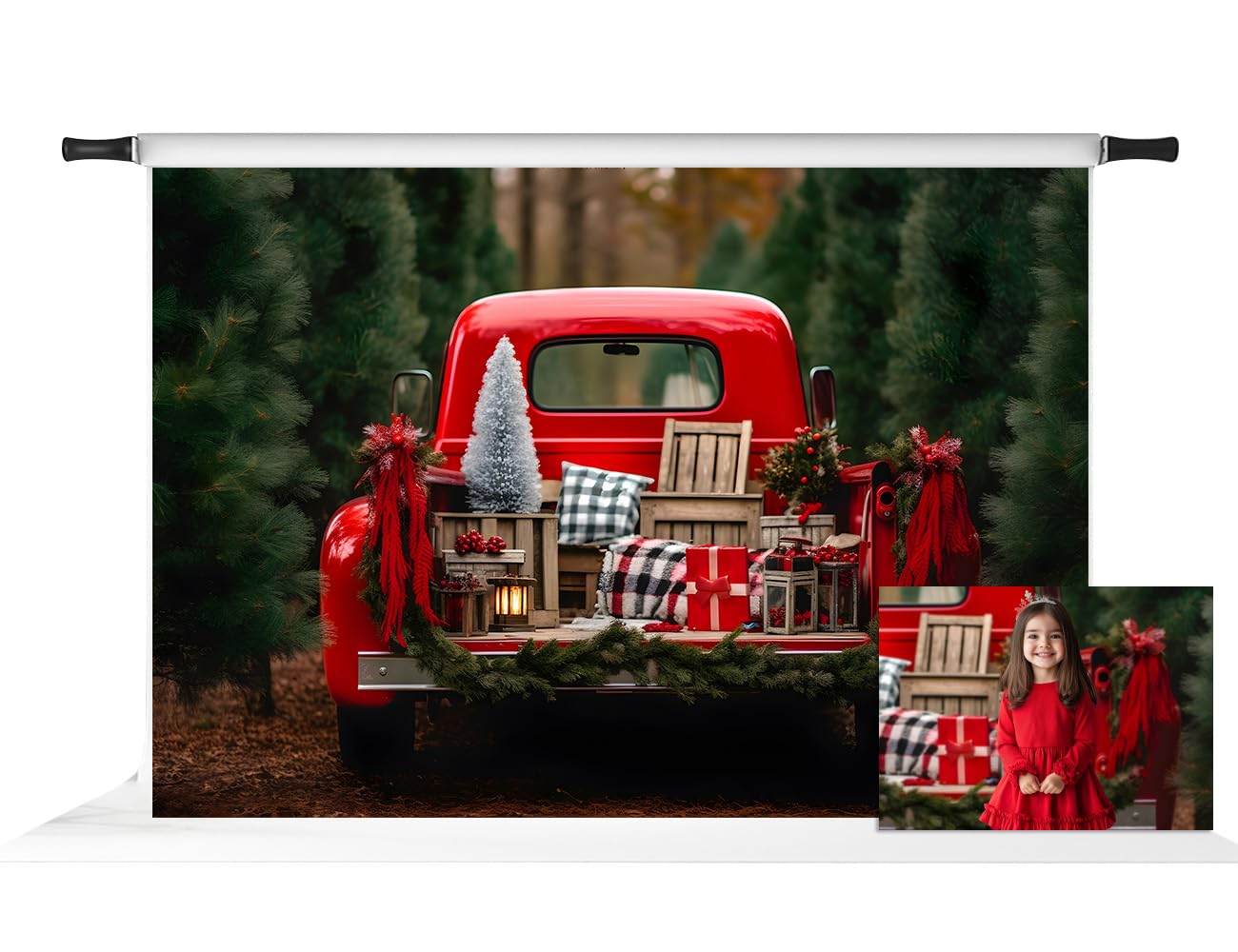 Kate 10x8ft Christmas Red Truck Backdrop Outdoor Xmas Forest Red Car Background for Kids Photo Studio Props