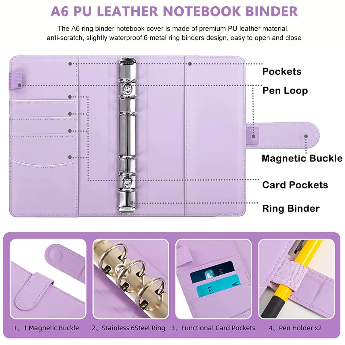 Lampostick Budget Binder,Money Saving Binder with Zipper Envelopes Cash Envelopes and Expense Sheets for Budgeting 12PCS A6 Binder Pockets Leaf Bags Cash Budget Envelopes System (Purple) (Pack of 1) 2