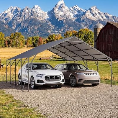 20x20 FT Heavy Duty Metal Carport, Galvanized Steel Roof Car Canopy Garage Shelter with Reinforced Frame, Outdoor Hardtop Car Port for Pickup Truck, SUV, Motorcycle, Boat, All Weather Protection