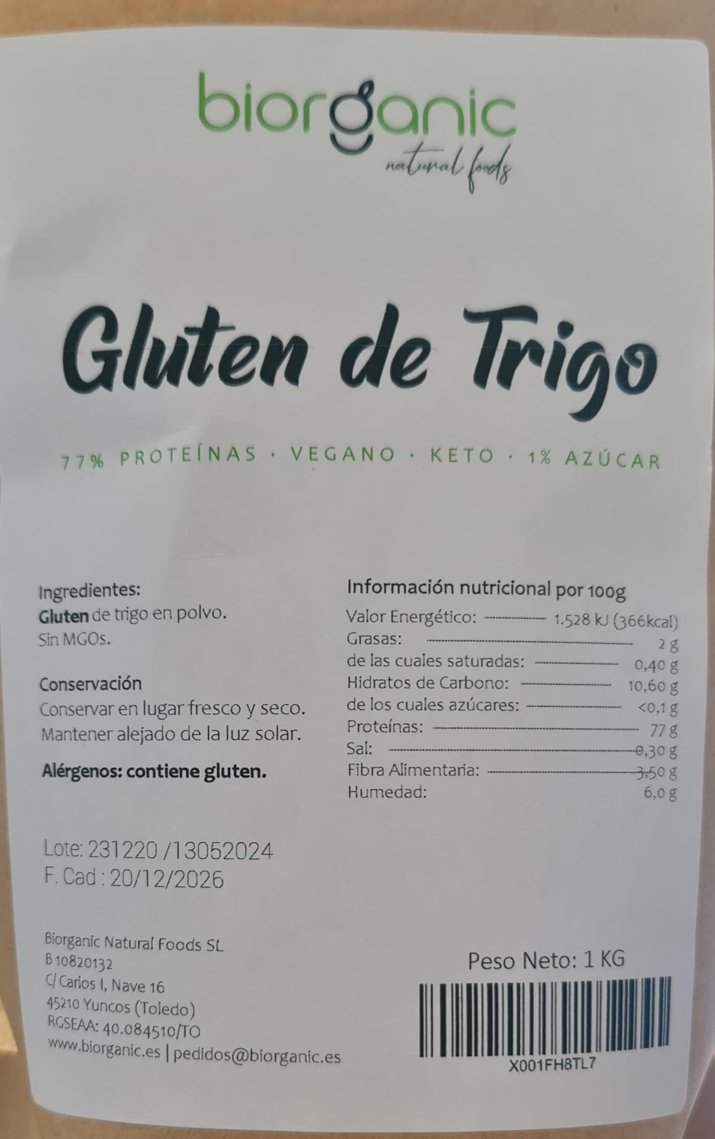 Gluten de Trigo pack 5kg | keto | Vegano | Ideal para elaborar masas sin carbohidratos y para elaborar seitán. 70% de proteínas. Marca Española.