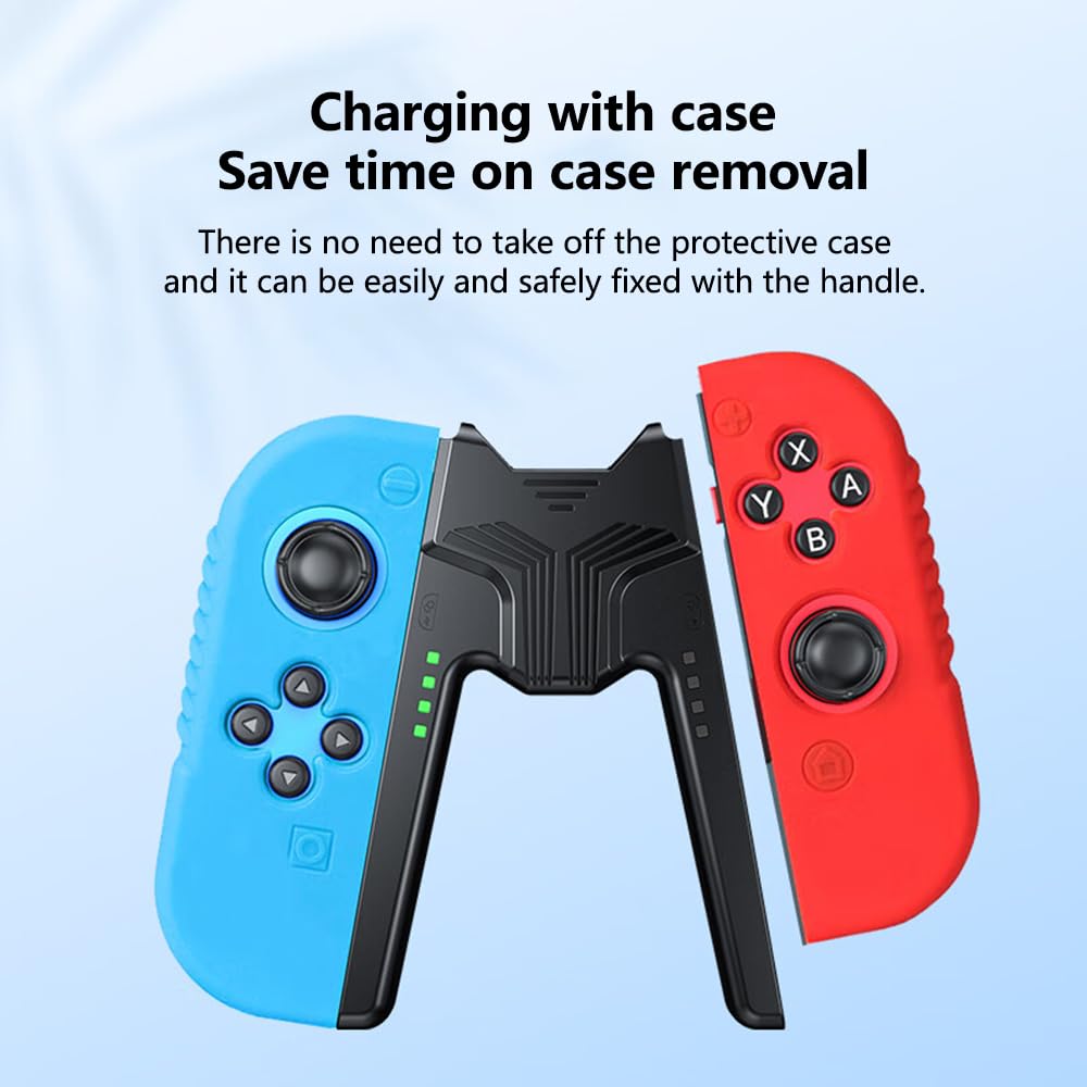 RREAKA Charging Grip Handle for Nintendo Switch/OLED for Joy Con, Joystick Charging Comfort V-Shaped Game for joycon Grip Controller with Battery Indicators, for Joy-Con Charger Grip USB C Cable