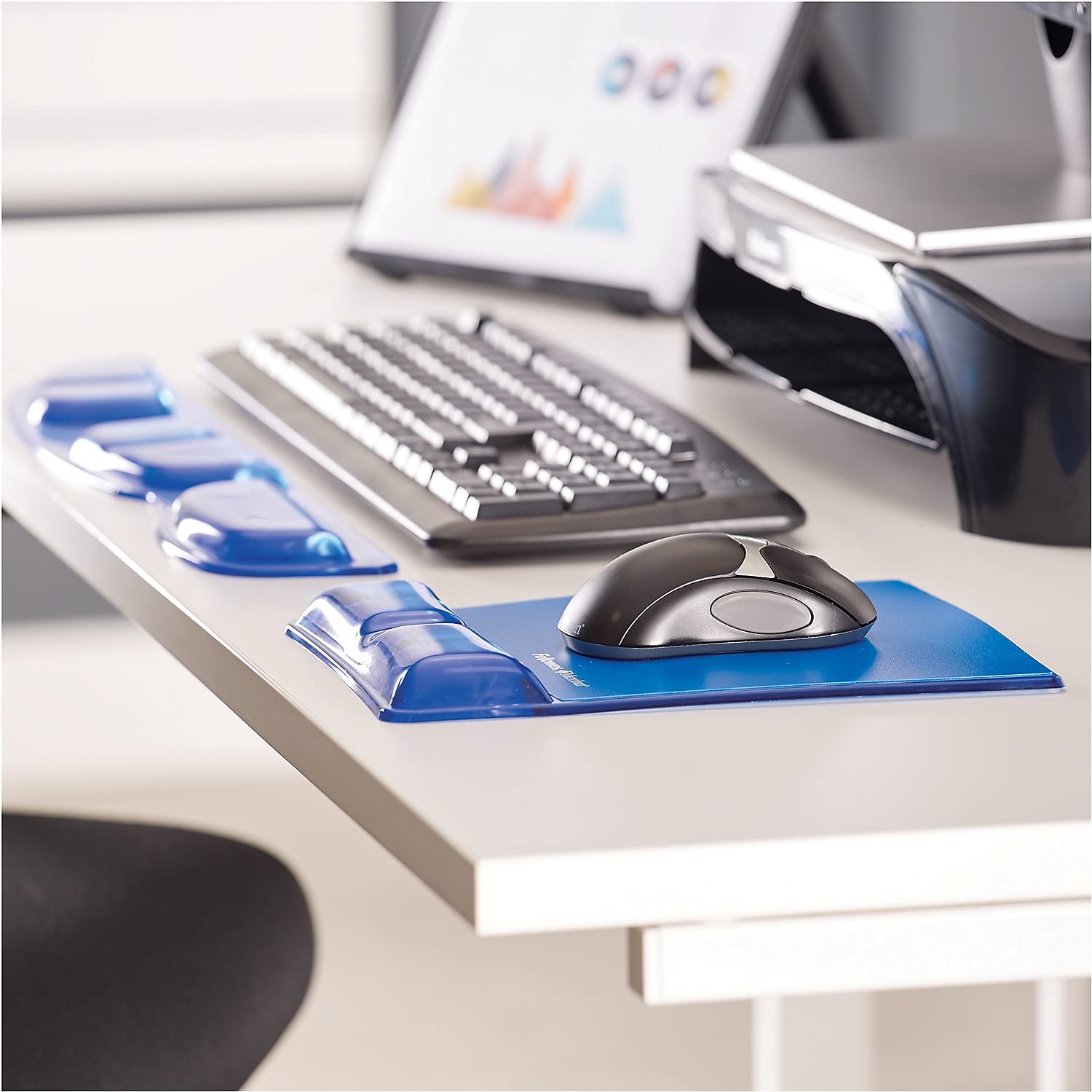 Fellowes Repose-poignet Crystal Bleu - Tapis de souris (Bleu, Monotone, Plastique, 200 mm, 254 mm, 2,4 cm)