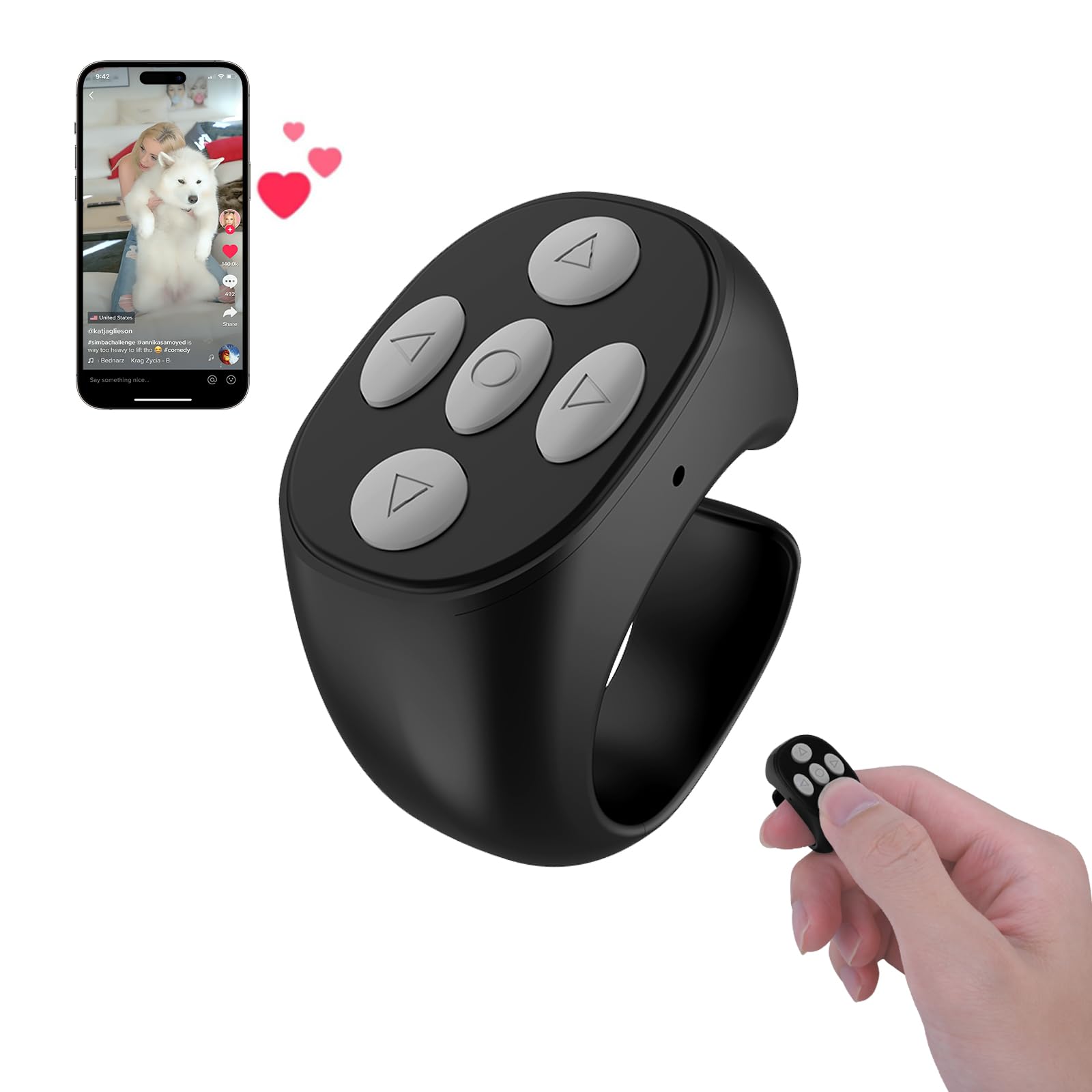 SGQTZDZQ Tiktok Scrolling Ring, Page Turner Remote Bluetooth Fingertip Wireless Bluetooth Remote Control, Bluetooth Page Turner Rechargeable (Black)