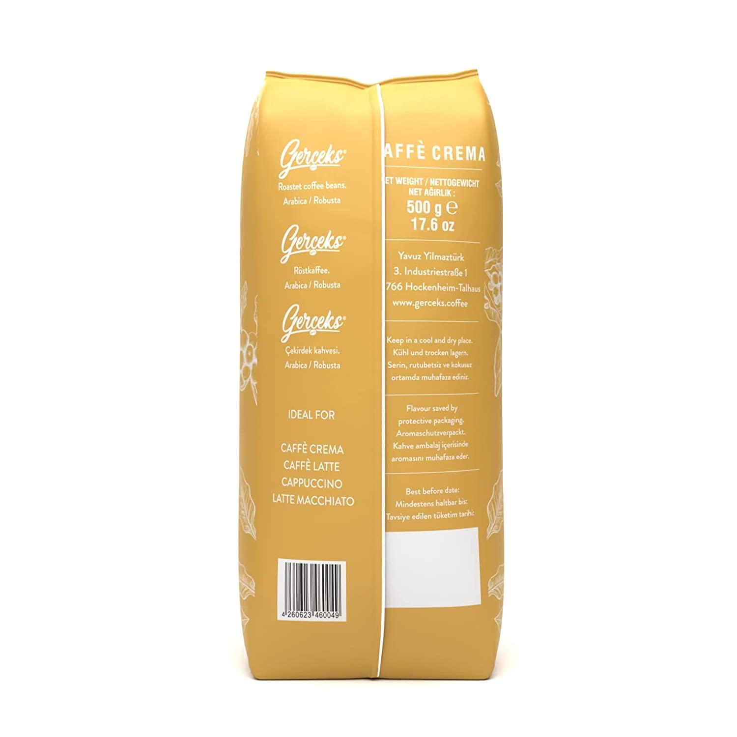 GERCEKS Caffe Crema E Aroma Kaffeebohnen 2kg (4x500g), Barista Kaffee schokoladig und säurearm, Espressobohnen kräftig, Bohnenkaffee mit Arabica und Robusta, feine Crema, ideal für Milchkaffee