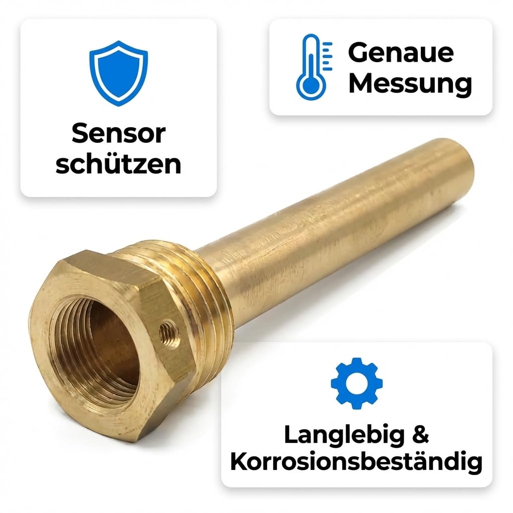 2x Tauchhülse 42 Mm Aus Kupfer/Messing Mit 1/2 Zoll Gewinde – Schutzrohr Für Temperatursensoren