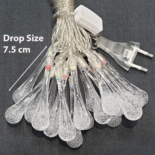 Image of XERGY Waterdrop String Lights Outdoor 10ft 14 LED, Teardrop Water Drop String Lights Warm White,LED Outdoor Lights for Diwali Home Garden Patio Yard Tree Party Wedding Christmas Decoration