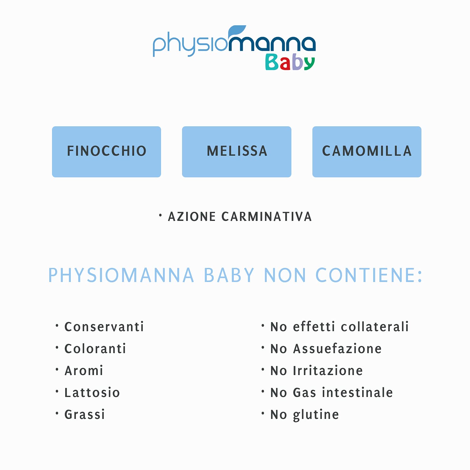 PHYSIOMANNA BABY con pura Manna da Frassino, camomilla, melissa e finocchio, per il benessere gastrointestinale per bambini da 0 a 3 anni – barattolo, 100 gr