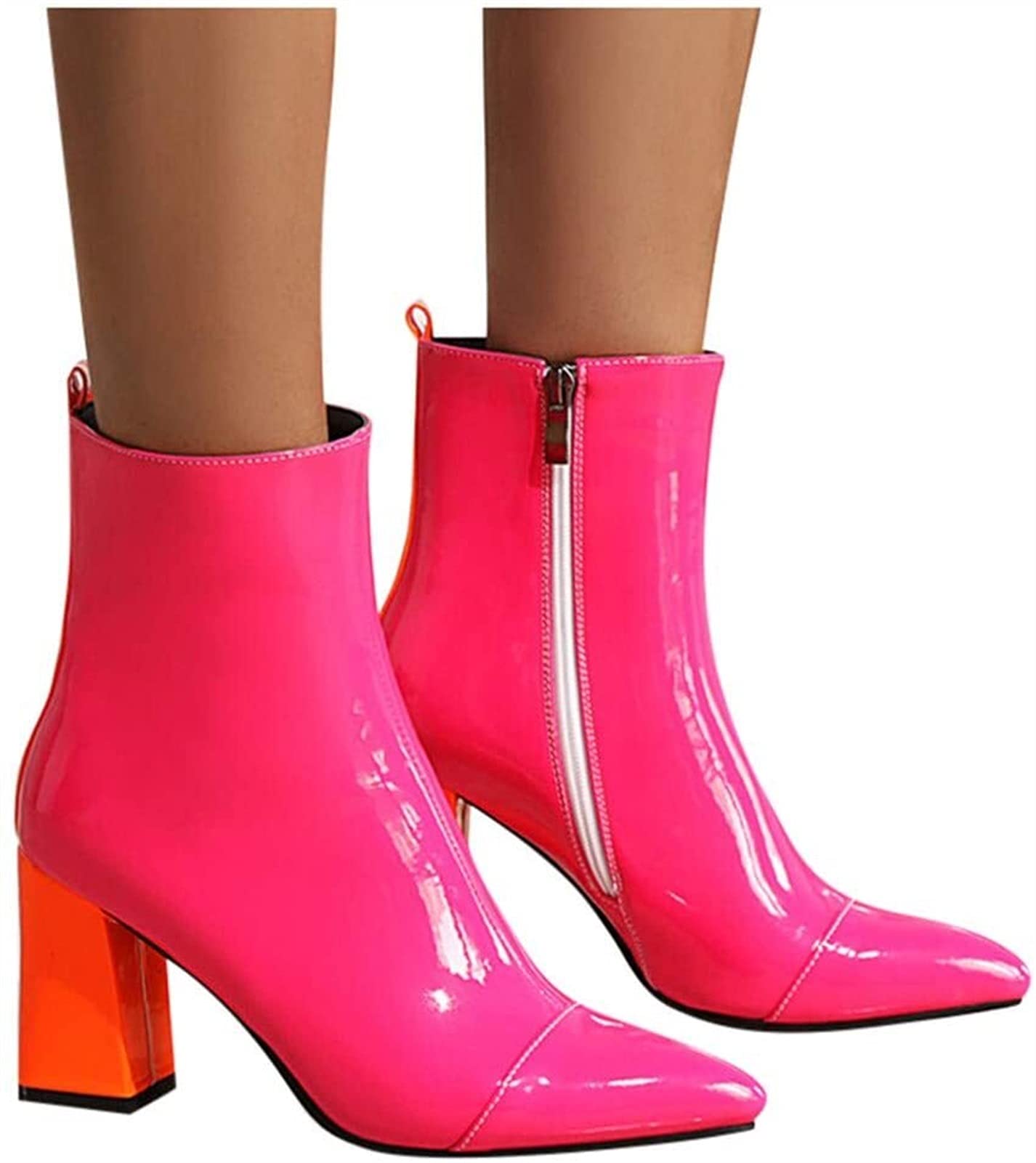 Amazon.com: GDYJP Botines de patente para mujer con punta en punta mediada  de tacón grueso botas cortas con cremallera para damas otoño invierno  oficina fiesta al aire libre (color rosa fuerte, tamaño: