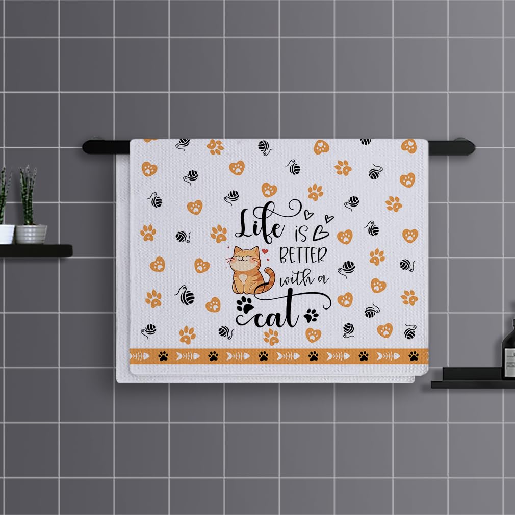 Trapos Cocina Lindo Gato Naranja Paños de Cocina Suaves y Absorbentes Paños Cocina Reutilizables Trapos de Cocina para Secar Toallas Lavable Toallas de Barra Juego de 4 (40x60cm)