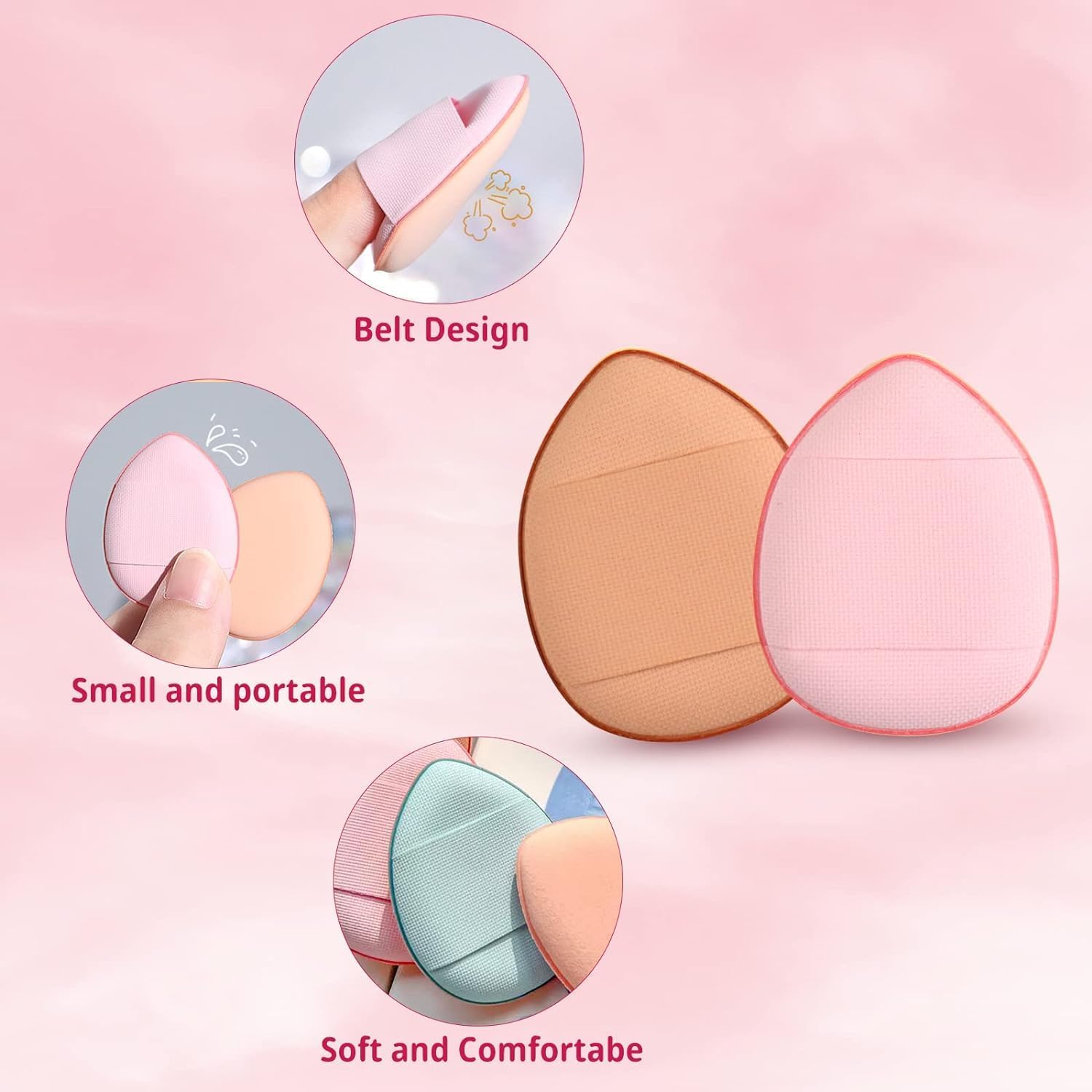 Beautiflame 5pc Mini Blender Makeup Sponge Cosmetic Puff And Heart Makeup Sponge Cushion Foundation Powder Sponge Tool Makeup Set of 2Pcs Finger Sponge, Multicolour 1