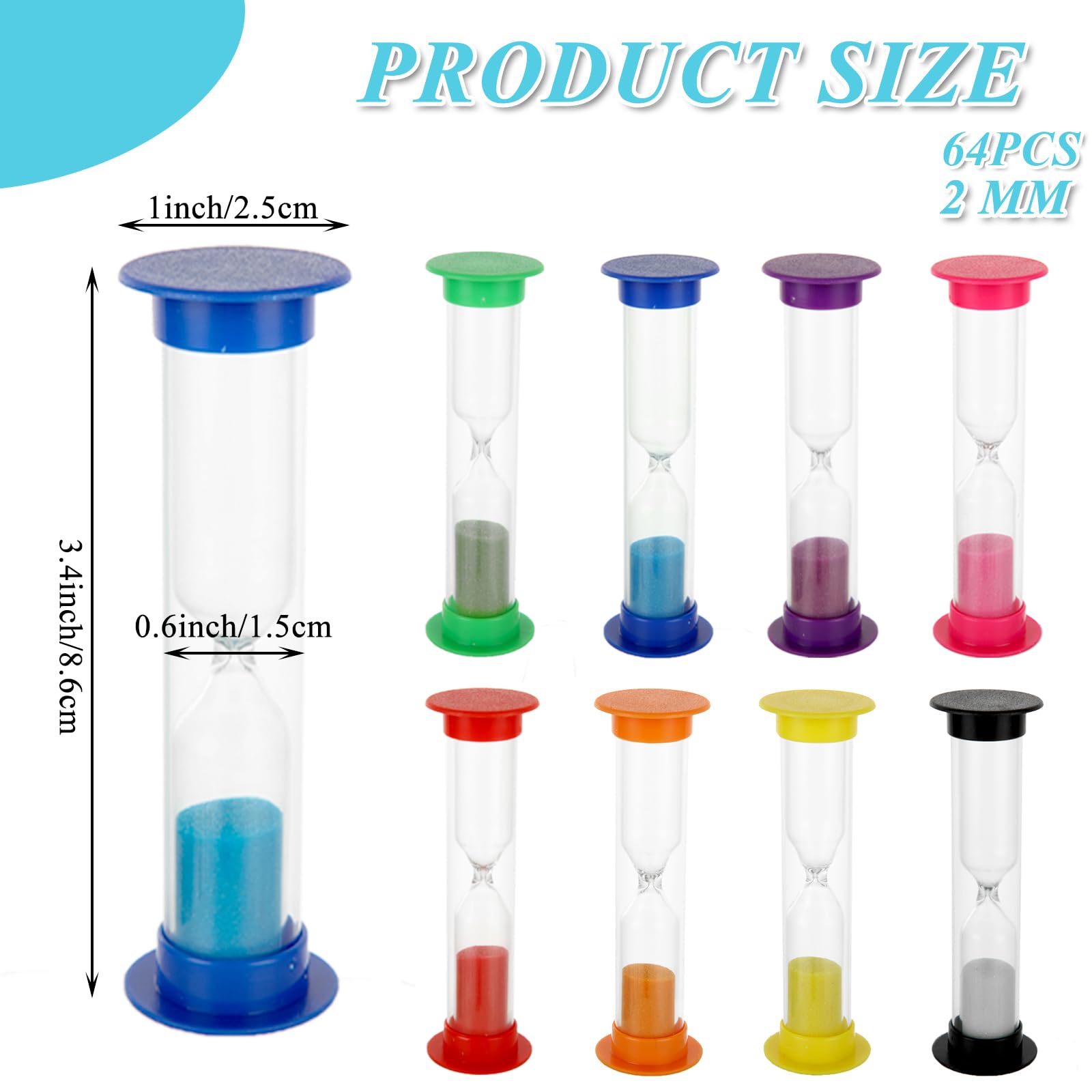 WOPPLXY 48 timer a sabbia da 2 minuti, orologio colorato a clessidra, timer a clessidra in plastica, piccole ore di orologio in plastica per l'apprendimento in classe