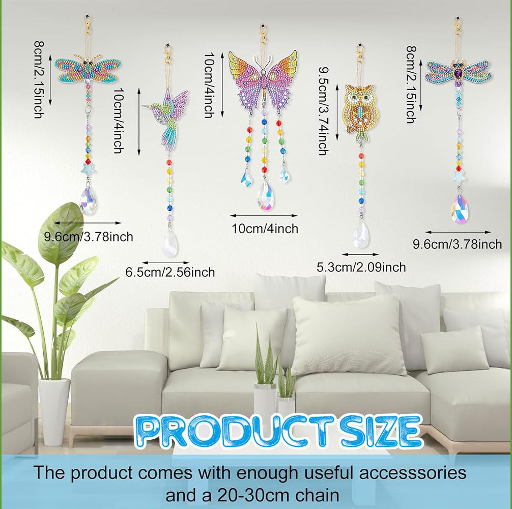 AUAUY Diamond Painting Portes-Clés, 5PCS 5D DIY Peinture Diamant