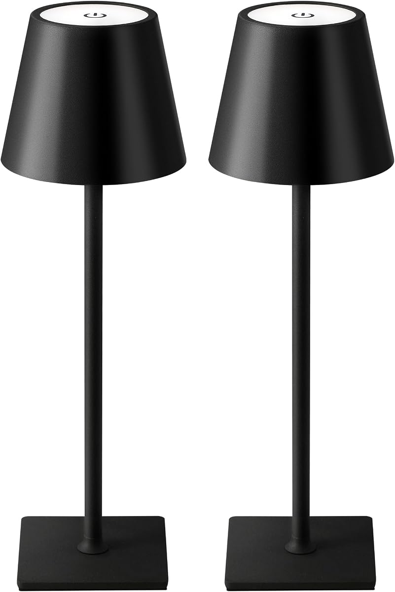 KDG 2 Pack Cordless Black Table Lamps