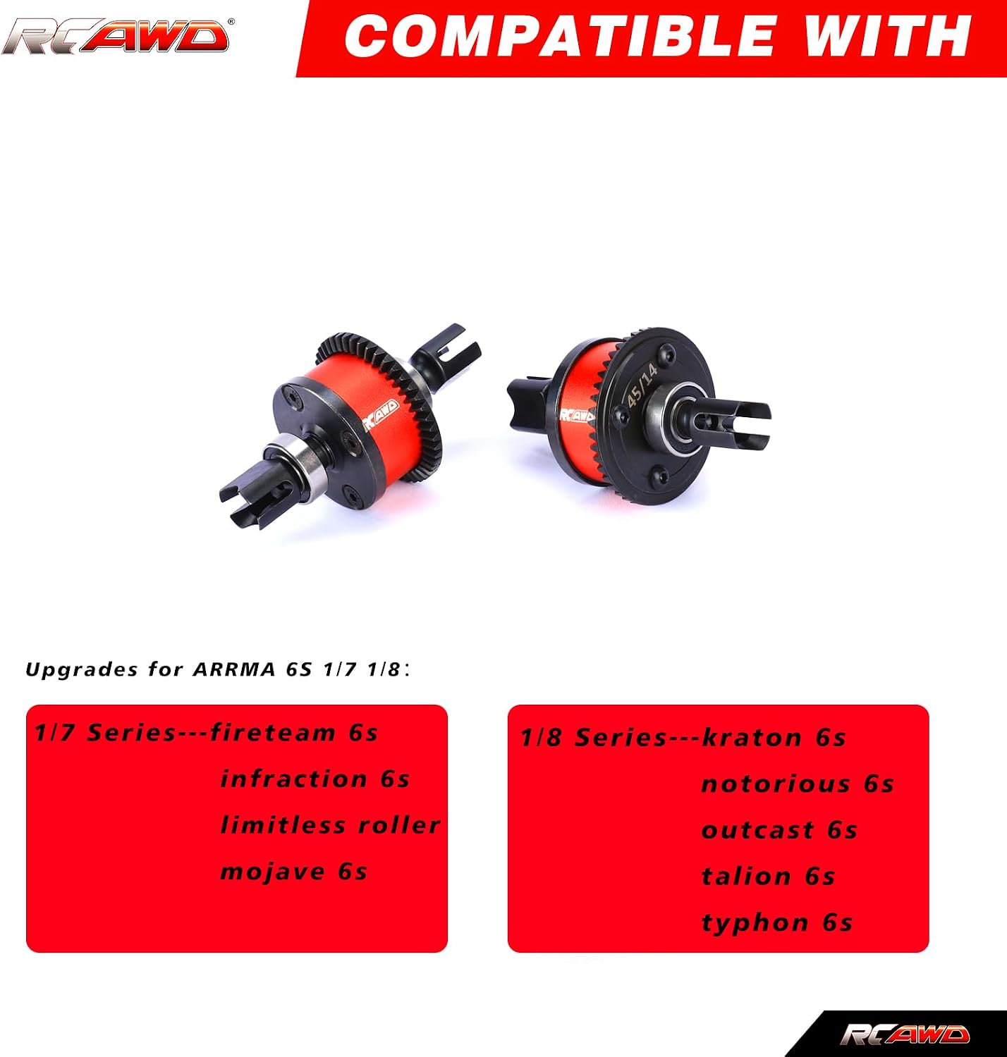 RCAWD 20% Faster for ARRMA 6S Fireteam,Infraction,Mojave,Limitless,Kraton, Notorious,Outcast,Talion,Typhon 6S 38T Front Rear Diff Set 10K & 9T Main Input Gear Upgrades Parts