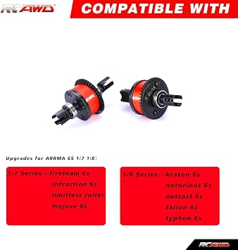 RCAWD 20% Faster for ARRMA 6S Fireteam,Infraction,Mojave,Limitless,Kraton, Notorious,Outcast,Talion,Typhon 6S 38T Front Rear Diff Set 10K & 9T Main Input Gear Upgrades Parts