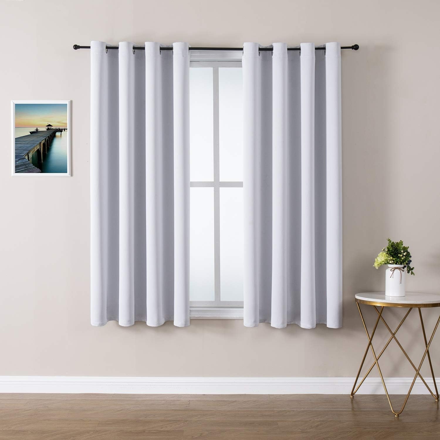 ChrisDowa Grommet Room Darkening Curtains for Bedroom and Living Room - 2 Panels Set Thermal Insulated Blackout Curtains (Greyish White, 52W x 63L 52"W x 63"L (Pack of 2) Greyish White
