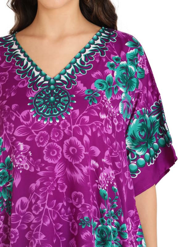 Image of Miss Lavish London Kaftan Dresses for Women,Beach Kaftan Coverups,Hawaiian Coverups for Women,Long Beach & Swimsuit Coverups,Plus Size African Caftan Dress,Moroccan Style Loungewear Purple XL