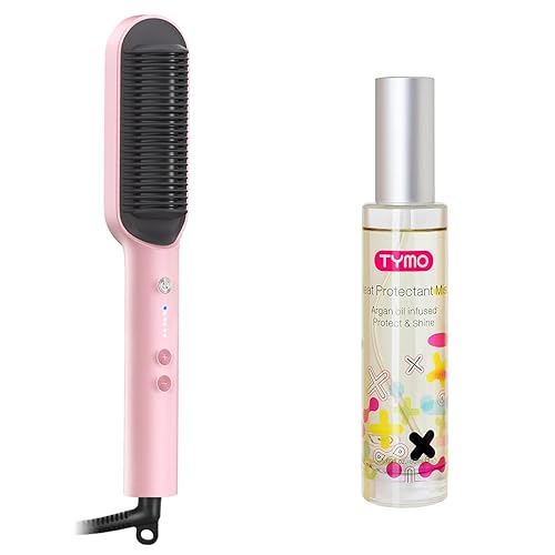 TYMO Cepillo alisador de cabello rosa Ring + spray protector de calor TYMO para cabello