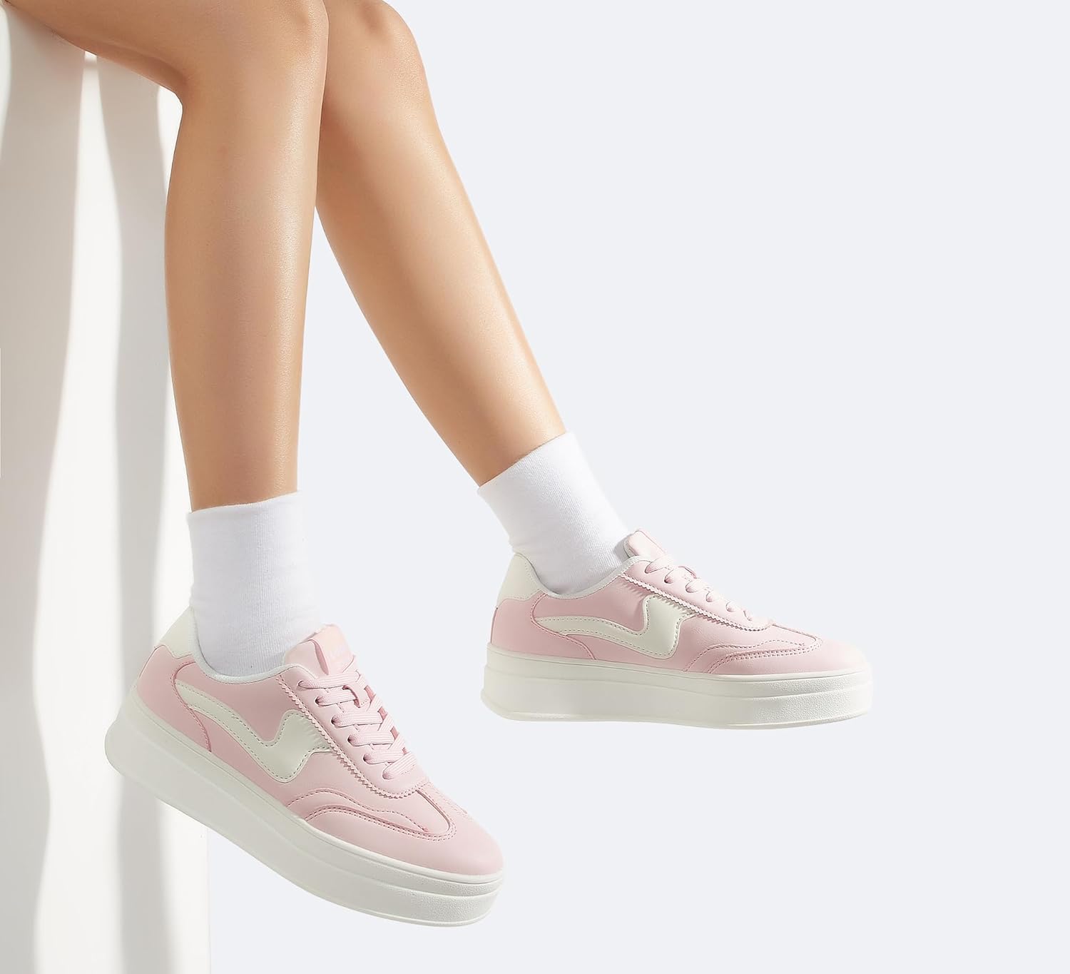 LUCKY STEP Women's Platform Fashion Sneakers Thick Sole Suede Faux Leather Classic Rubber Gum Sole Low Top Casual Walking Shoes - Image 2