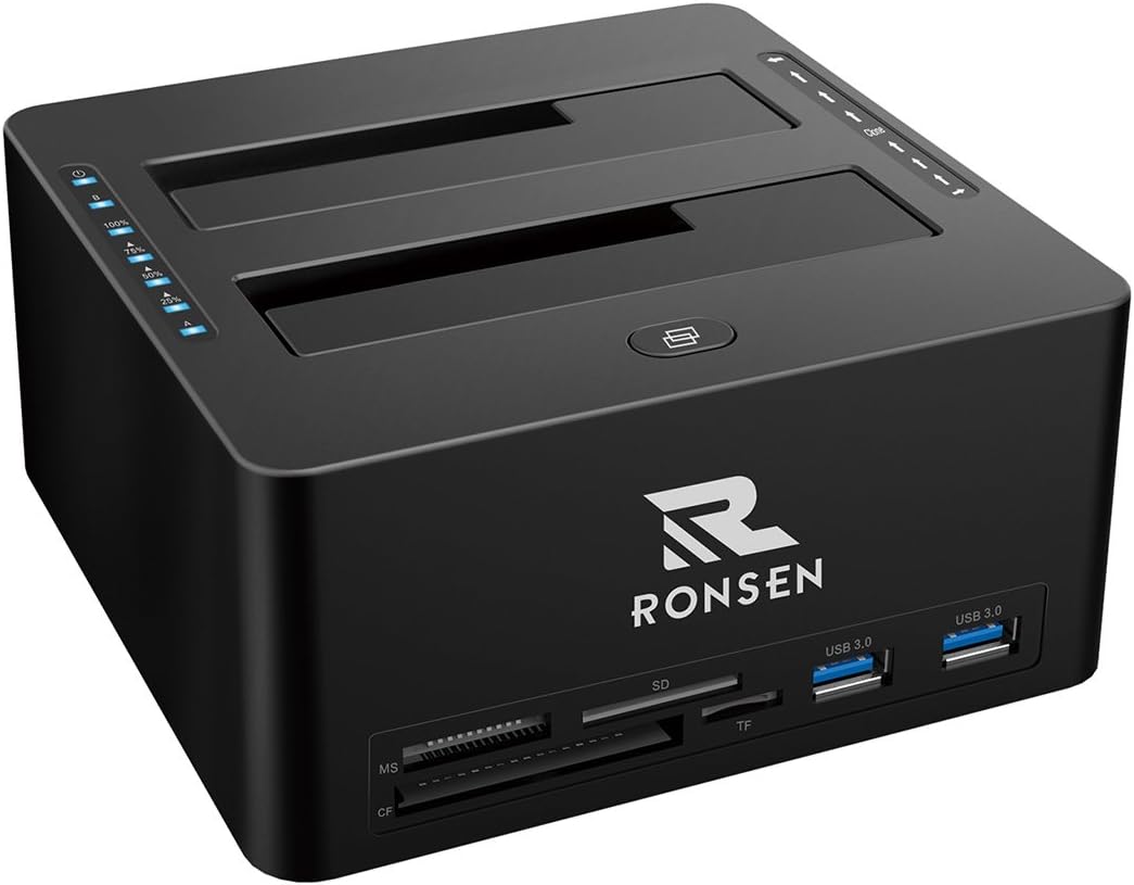 Alpha Hard Drive Docking Station - USB 3.0 Dual Port for 2.5"/3.5" SATA I/II/III HDD SSD with USB 3.0 Hub, Card Reader (SD/Micro SD/TF/MS/CF Card) and Clone Function