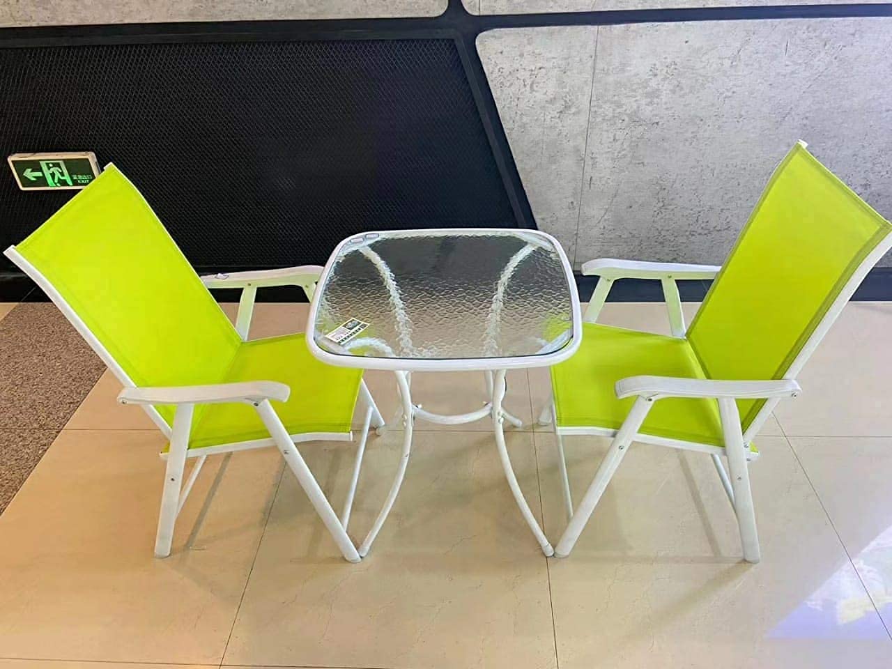 Blue River 3PCS Patio Dining Set with Square Glass Table and 2 Folding Chairs for Garden, Pool, Backyard, (GREEN)062