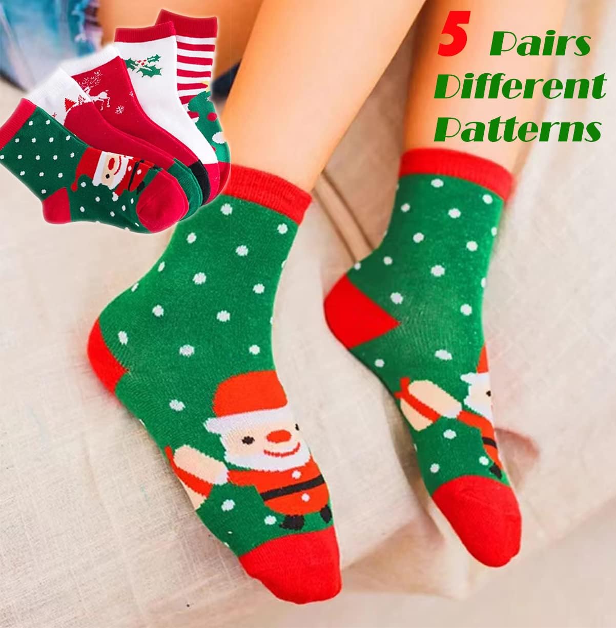 YXBQueen Boys Girls Christmas Socks Kids Socks Children Santa Claus Toddler Socks Cotton Crew Socks for Boys 5 Pairs - Image 2