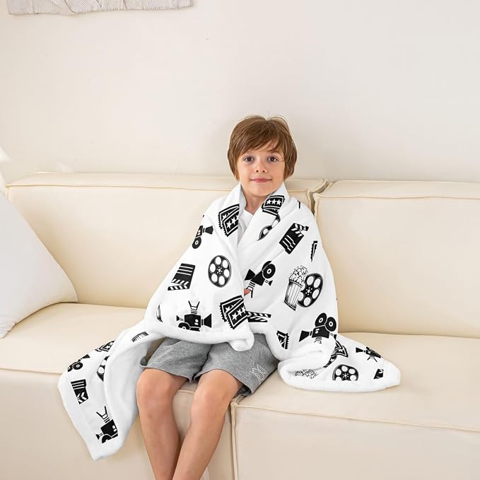 Manta Sherpa Feelyou Movie 50x60 Negro y Blanco miniatura 5