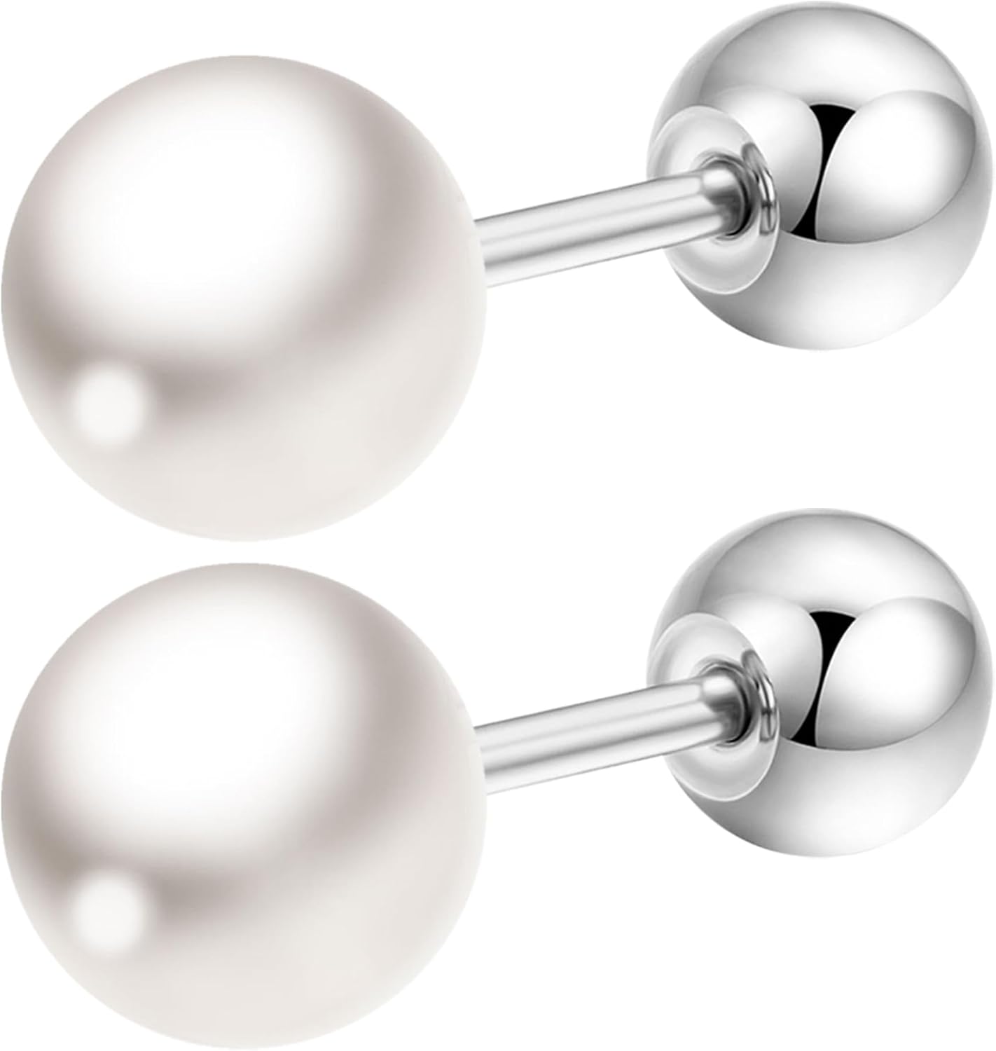Pearl Earrings for Women, Pearl Earrings Gold Silver for Women, Hypoallergenic Earrings Stainless Steel, Cubic Zirconia Stud Earrings Flatback, Women's Jewellery, with Gift Box