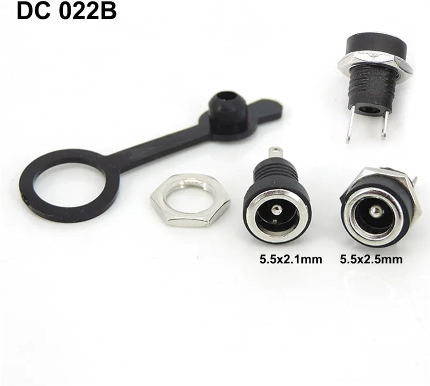 DC 022B 5.5x2.1mm 5.5x2.5mm DC Female Panel Mount Power Jack Socket Supply Connector 2 Terminal Type DC with Cover Cap(Type 3,2pcs)