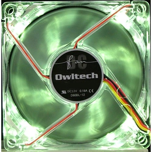 Owltech OWL-FY0925L (LG) Original LED Fan, Lime Green LED, Quiet, 3.5 inches (9 cm)