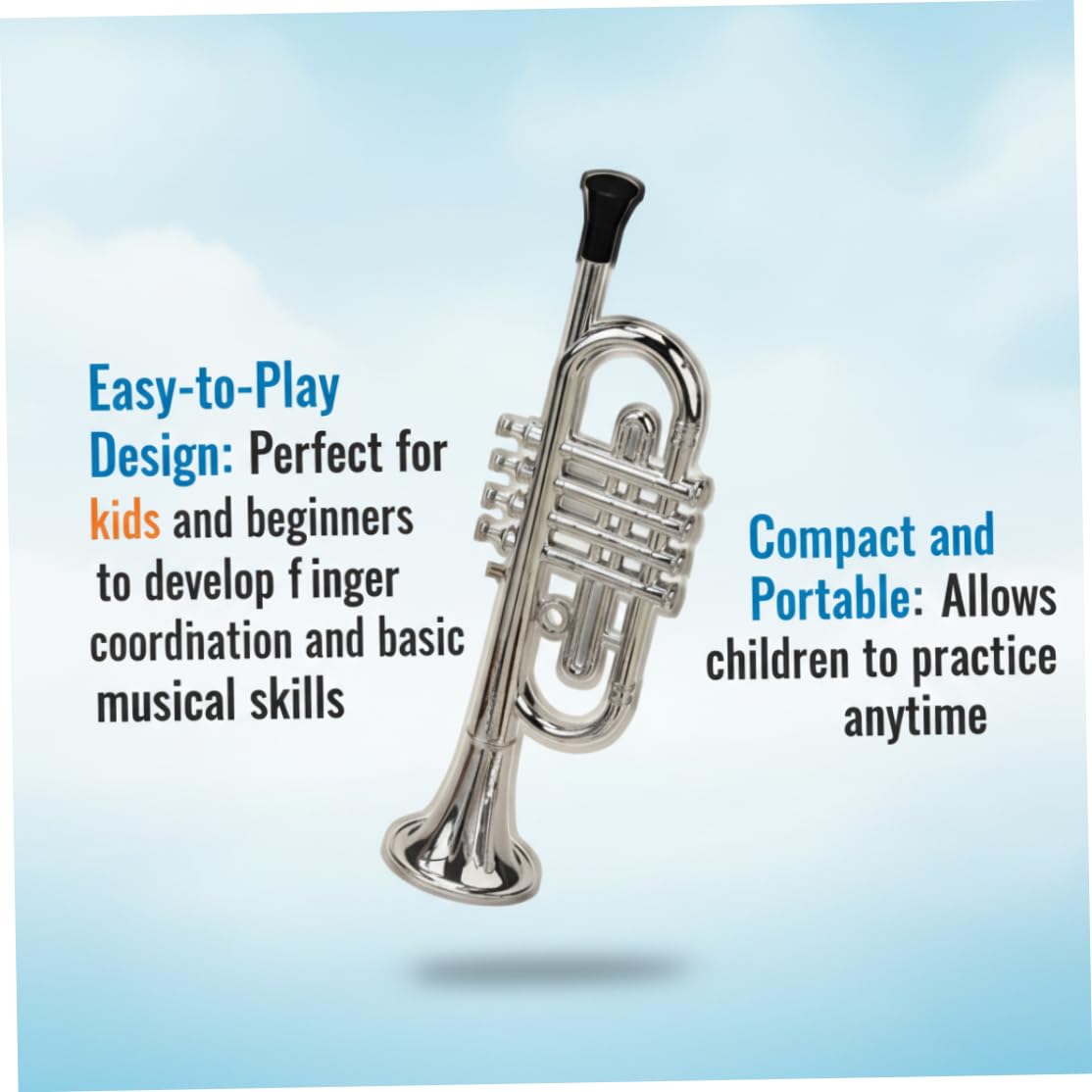 Trompeta de Juguete con 4 Teclas, Trompeta de plástico, Instrumentos Musicales educativos para niñas, niños, Principiantes