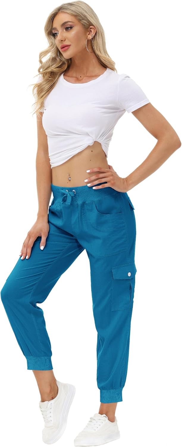 MoFiz Women's Lightweight Hiking Cargo Pants Outdoor Quick Dry Casual Travel Sweatpants Joggers Elastic Waist Button Pockets - Image 6