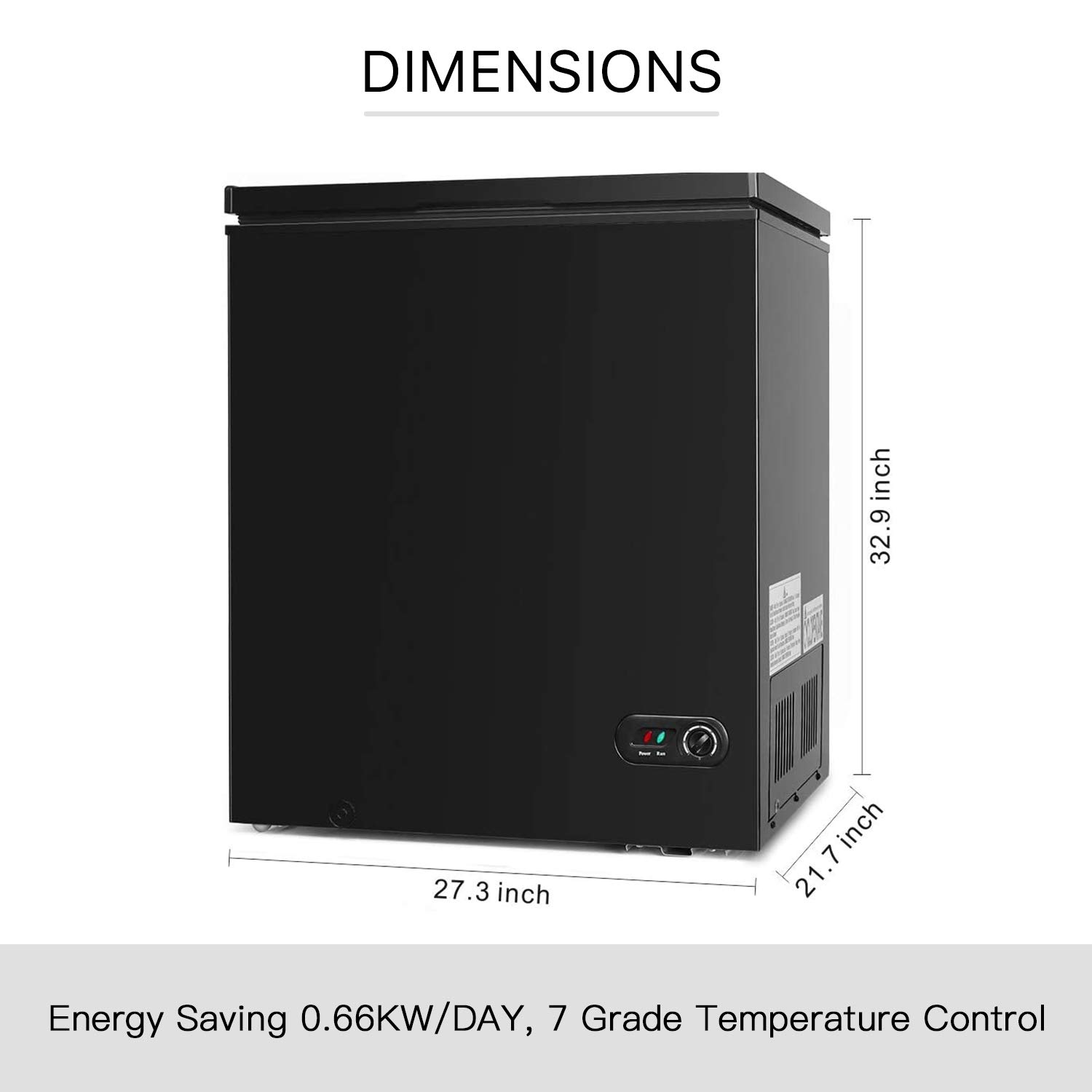 R.W.FLAME Chest Freezer, Deep Freezer 5.0 Cu.ft. w/Removable Basket, Adjustable Temperature, Energy Saving, Top Open Door Compact Freezer, Black on Fridge.com