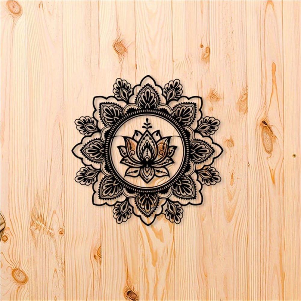 Decoración de pared abstracta contemporánea de metal con arte de loto, mural de mandala de flores de hierro, jardín zen para exteriores para espacio de meditación, estudio de yoga o patio (50 cm/