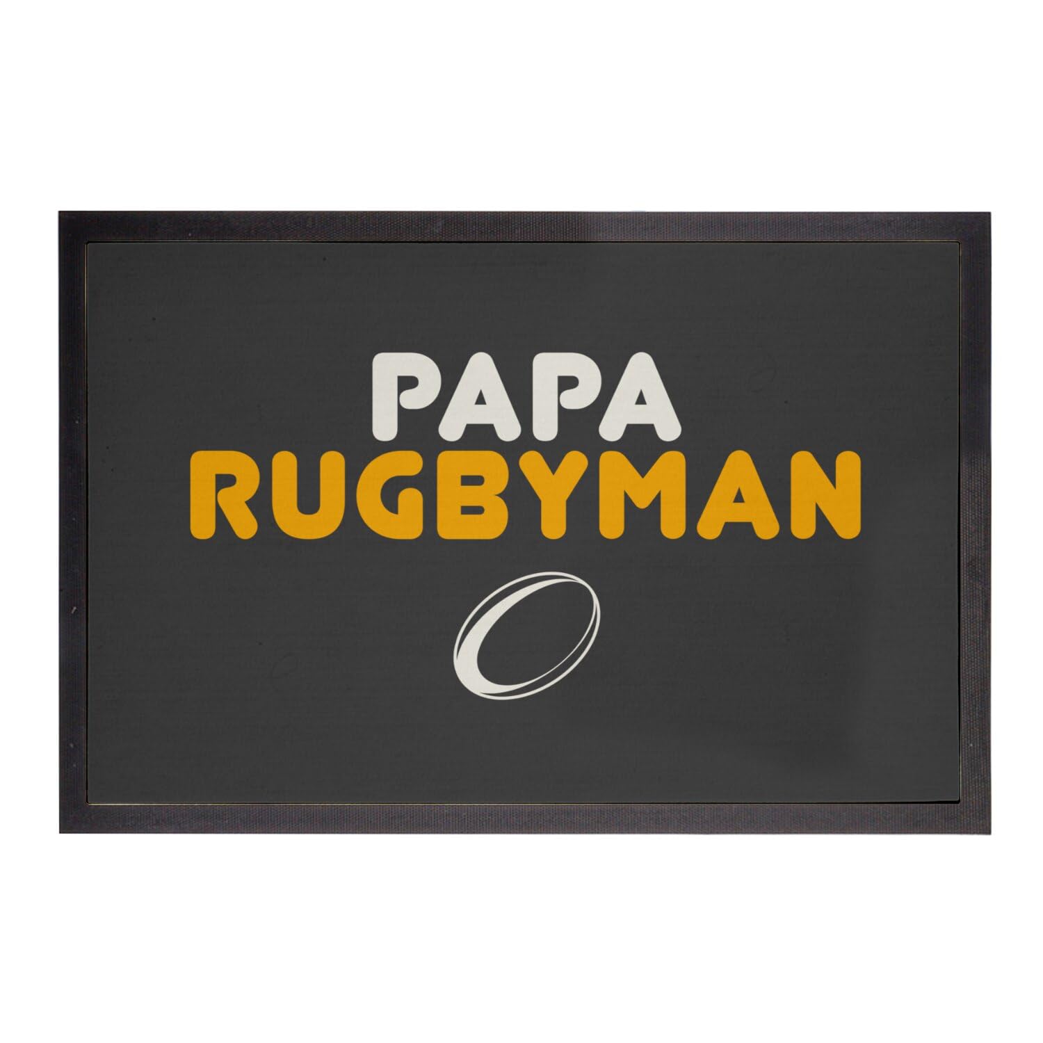 Paillasson Noir Papa Rugbyman 75x50cm : un tapis d'entrée aux finitions soignées pour passionnés
