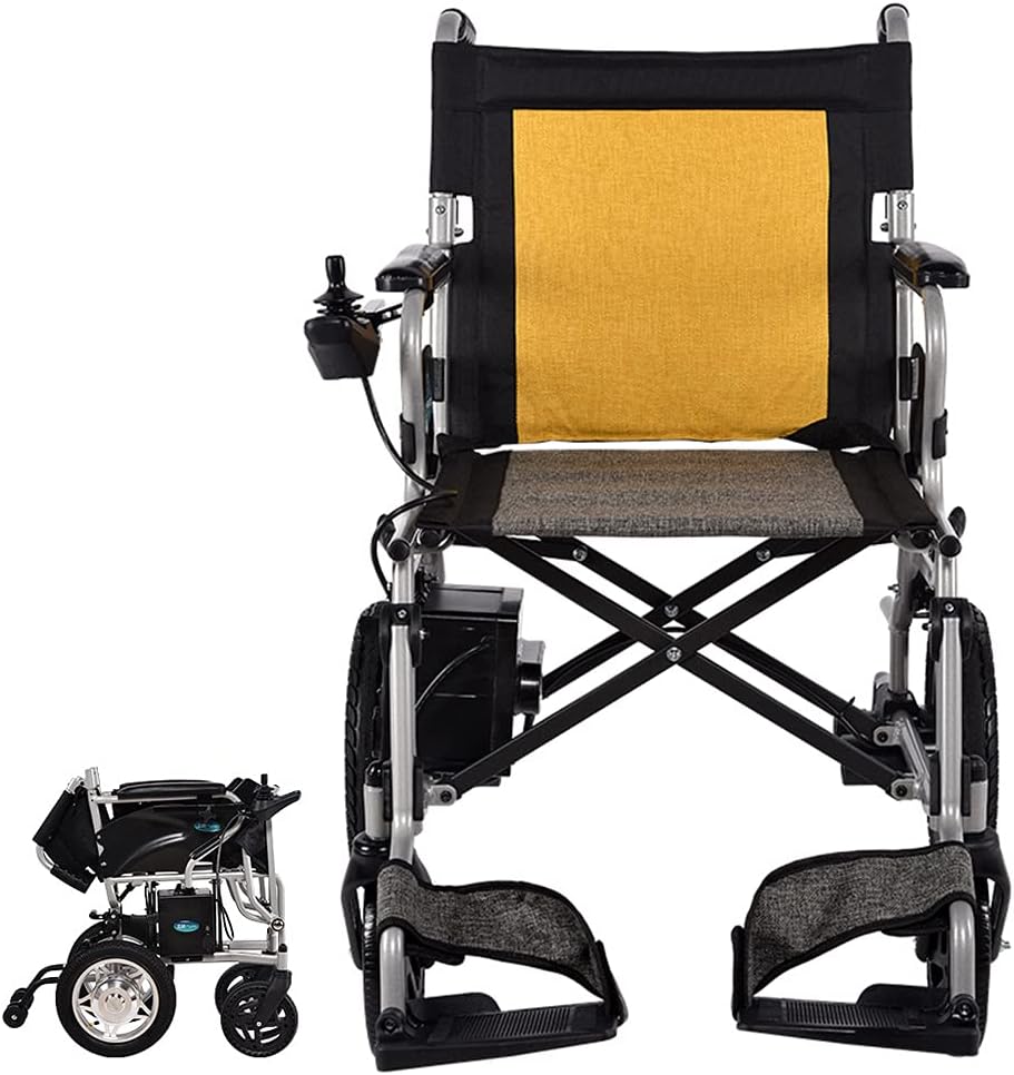 BIUYYY Folding Wheelchair Silla Electrica para Minusvalidos con Marco de Aleación de Aluminio + Freno Electromagnético + Rueda Estabilizadora Trasera Capacidad de Carga 100kg Kilometraje Crucero 23km