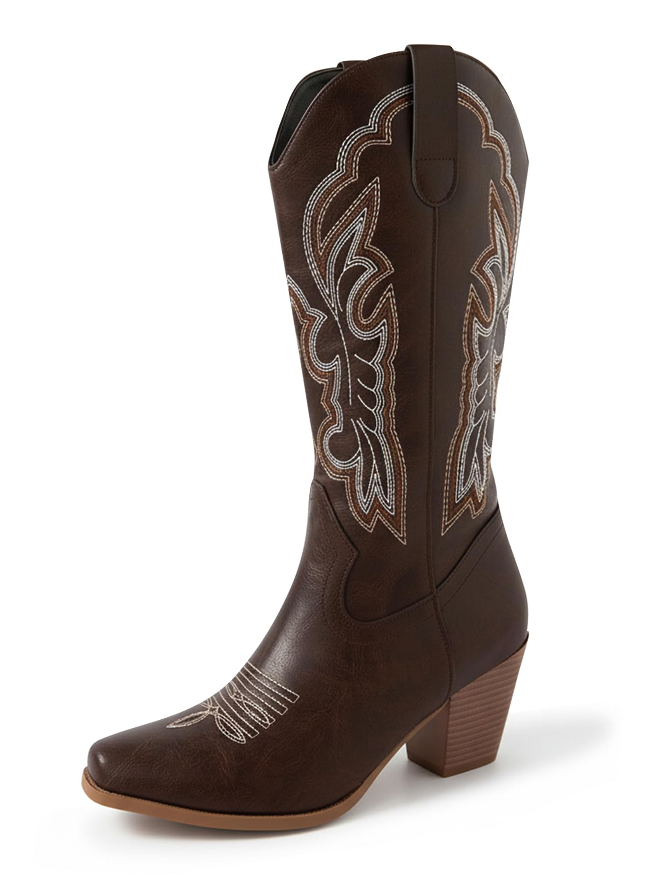 Womens Western Cowboy Boots Chunky Heel Mid Calf Cowgirl Boots Rodeo Concert Outfit