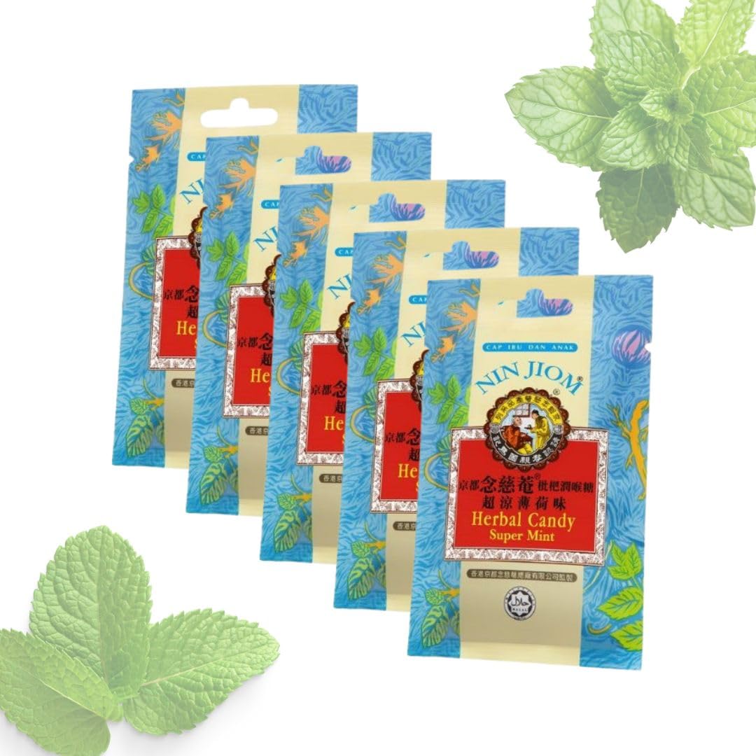 Kräuter-Minz-Bonbons - Frischer Atem - Herbal candy Nin Jiom SUPERMINT - 5x Pack 20g