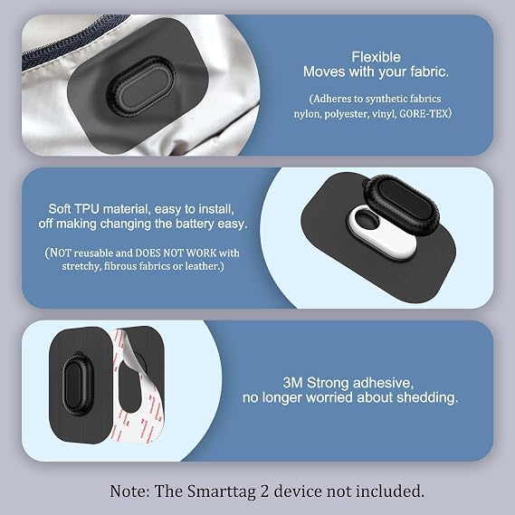 [2-Pack] Case for Galaxy SmartTag2 Fabric Holder | Secure & Discreet, Full Protection Galaxy Smart Tag 2 Holder with 3M Adhesive Sticker for Luggage,Camera Bags, Backpacks & Purses etc.(Black&Black)