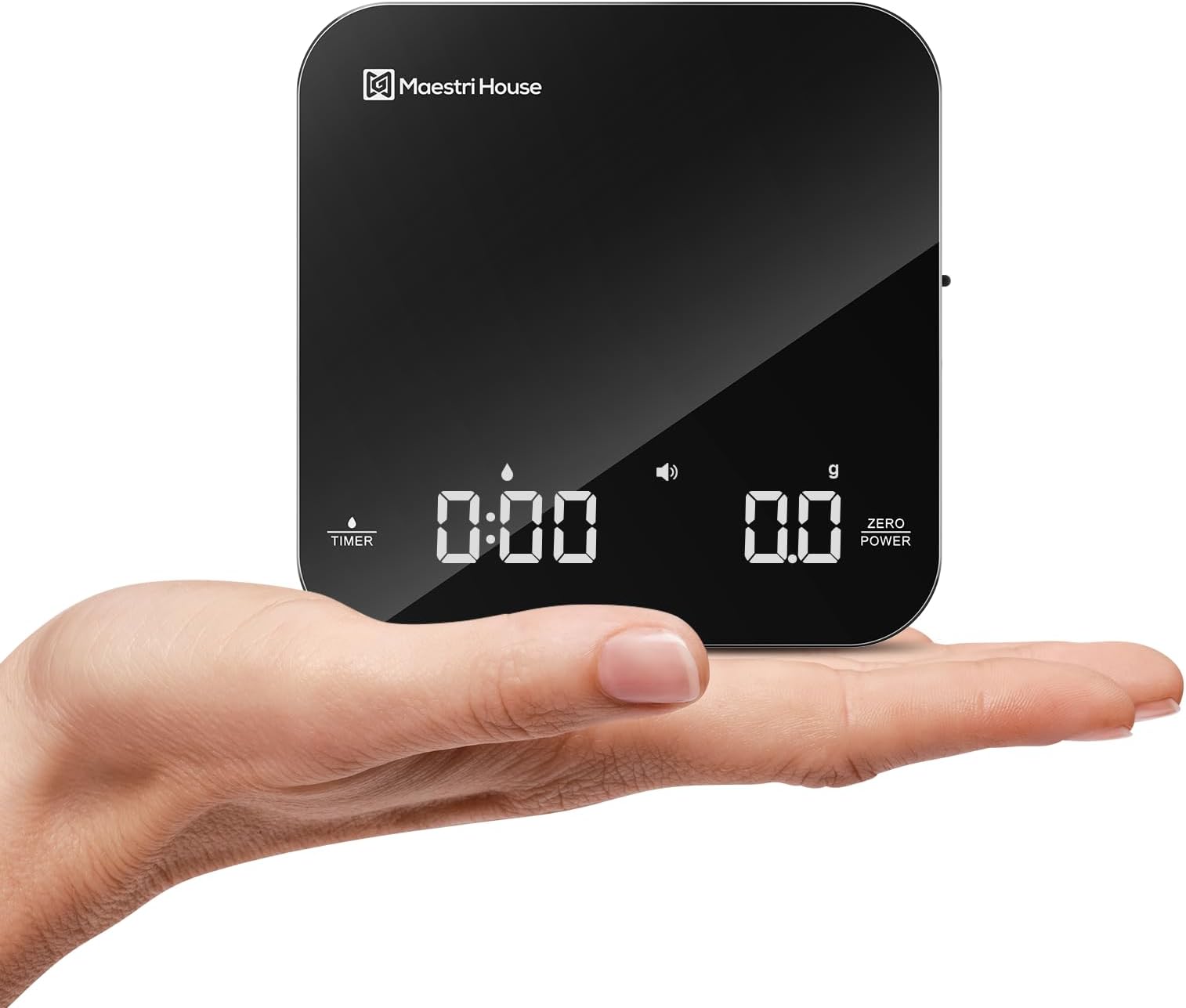 Rechargeable Mini Coffee Scale with Timer, Maestri House Espresso Scale, 2kg/0.1g Accurate Scale for Espresso and Pour-Over Coffee, Portable Digital Kitchen Scale with Automatic Timing（Black&Silver）